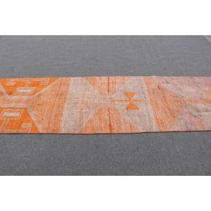 Tapis turc vintage 2,9x11 pieds, tapis de couloir, tapis persan en laine orange et blanc - Product Image 3