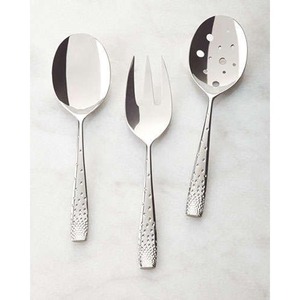 Silver Plated Stainless <b>Flatware</b> with Hammered Handle Guangzhou Italian Cutlery with Thick Modern Salad Server Set - Product Image 1