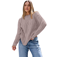 Pull-over d'hiver épais et respirant pour femme, col montant, en jacquard tricoté, style tendance, fabriqué en nylon/acrylique BD