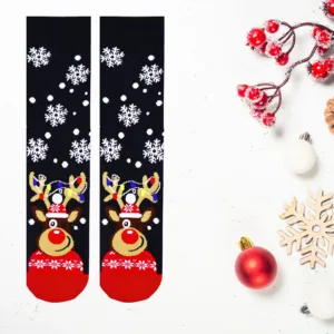 <b>Fun</b> Christmas Stocking with Black Snowflake and Reindeer Pattern Breathable for Daily Use - Product Image 1