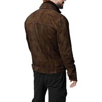 Veste en daim marron vintage pour homme, col rabattu, simple boutonnage