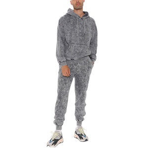 Conjunto de pantalones de chándal y Sudadera con capucha de alta calidad, conjunto de Jogger apilado acampanado con parche bordado, chándal de hombre de lavado ácido Vintage de 2 piezas - Product Image 1