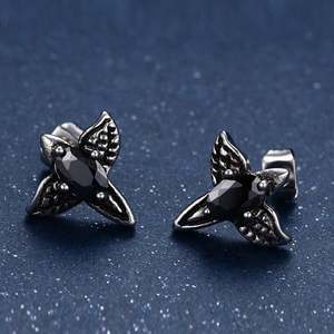 Jeulia Punk Style <b>Titanium</b> Steel Eagle <b>Stud</b> Earrings for Men with Pearl and Diamond Accents - Product Image 6