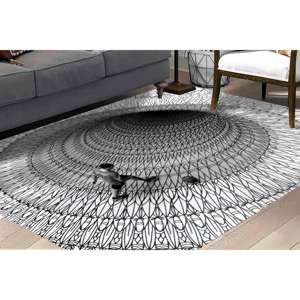 Alfombra gris abstracta impresa en 3D con diseño de ilusión óptica moderna, alfombra delgada no tejida - Product Image 4