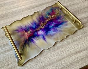 PLATEAU DE SERVICE ÉPOXY EN RÉSINE PERSONNALISABLE COOL STYLISH Design Rectangle pour la maison Restaurant Hôtel Plateau en résine - Product Image 4