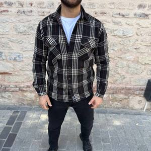 Chemise-veste à carreaux pour homme avec logo personnalisé, poches, légère, streetwear, confortable pour un usage quotidien décontracté - Product Image 4