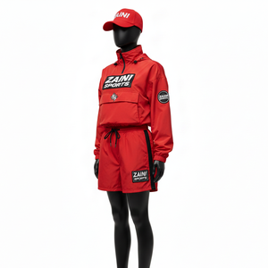 Ensemble court coupe-vent pour femme, nylon et polyester, tissu doux au toucher, logo thermique sur le panneau avant, ensemble court coupe-vent, taille plus - Product Image 4