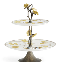 Support à gâteau de luxe à 2 niveaux en métal argenté forme ronde grand papillon Design Table Top Décoratif Support de service à gâteau à bas prix