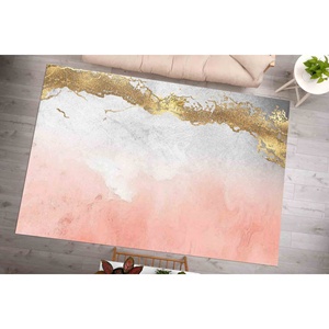 Tapis en chenille marbré rose et or : Décoration de bureau moderne, avec tapis à poils doux - Product Image 2