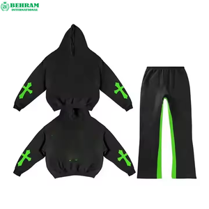 Pantalon évasé personnalisé Behram International avec logo, sweat à capuche vintage, impression sérigraphique, cordon de serrage, streetwear, survêtement de jogging - Product Image 2