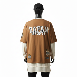 Chemise double couche pour femmes de qualité supérieure, tissu en coton et polyester doux, couleurs marron crème, logo imprimé à l'écran, chemises à double couche en coton - Product Image 2