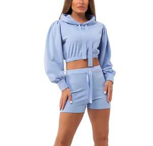 ชุดเสื้อมีฮู้ดผ้าฟลีซผ้าคอตตอนเนื้อนุ่มชุดสตรีทแวร์เสื้อฮิปฮอปโอเวอร์ไซส์และเสื้อครอปแบบสั้นสำหรับผู้หญิงชุด2ชิ้น - Product Image 5