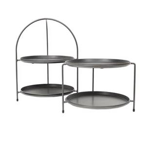 Support à gâteau rond en métal doré à 2 niveaux fait à la main pour les tasses et les gâteaux lors des mariages et des fêtes - Product Image 1