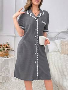<span class=keywords><strong>Camicia</strong></span> <span class=keywords><strong>da</strong></span> <span class=keywords><strong>notte</strong></span> <span class=keywords><strong>da</strong></span> donna in pizzo manica corta a coste abiti <span class=keywords><strong>da</strong></span> <span class=keywords><strong>notte</strong></span> abbottonatura per donna <span class=keywords><strong>con</strong></span> tasca - Product Image 5