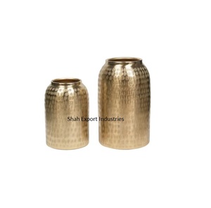 Floreros de metal de diseño martillado con acabado plateado y dorado para decoración del hogar y la boda Floreros cilíndricos - Product Image 6