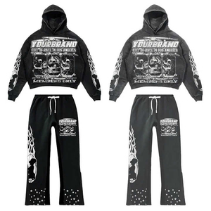 Customized Kids Streetwear Baggy Hoodie and Stacked Pants Set Acid Wash Tracksuits Boys DTG Printed Cropped Flared Sweatsuits - Product Image 1