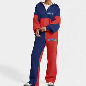 Jersey hecho a medida Zip Up Color Block Panel cosido Zip Up Sudadera con capucha y pantalones de chándal Streetwear transpirable 100% algodón Sweatsuit - Product Image 1