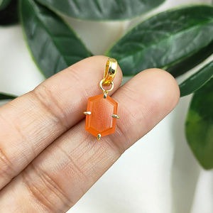 Vente en gros de pendentifs fins, breloques, cornaline naturelle, hexagone, pierre précieuse, pendentif en argent sterling plaqué or, fabrication de colliers - Product Image 2