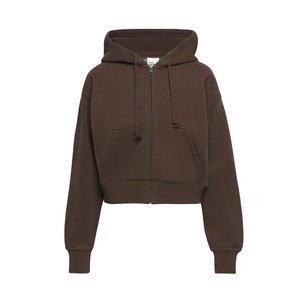 Blank Heavyweight French Terry Full <b>Zip</b> <b>up</b> Women <b>Crop</b> Top Custom Print Emboss Embroidery Logo Distress Cotton Hoodie Set - Product Image 1