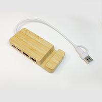 Hub USB 4 ports en bambou de qualité supérieure avec adaptateur Type C, USB C vers USB avec fonction de charge et de transfert de données