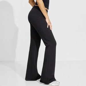 กางเกงวิ่งระดับต่ำของผู้หญิงกางเกงผู้หญิงผ้าขนแกะเนื้อนุ่มผ้าสัมผัสผ้า100% ผ้าเทอร์รี่กางเกงขายาวสีดำ - Product Image 2