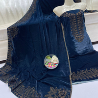 Tela de terciopelo sin coser Ssumaira de alta calidad, microterciopelo 9000, con pedrería pesada hecha a mano, 4 pedrerías DMC, conjunto de 2 piezas para fiesta (camisa)
