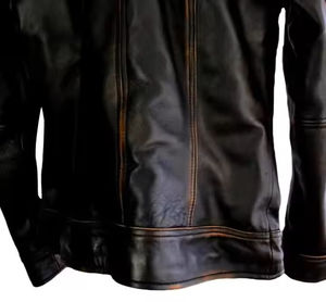 Veste en cuir bomber avec col personnalisé, style unique, fermeture éclair, veste en cuir pour homme, 100% cuir véritable brun - Product Image 6