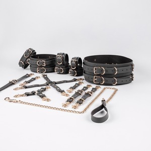 Ensemble de retenue BDSM 16 pièces de différentes couleurs et options de quincaillerie ceinture et menottes de cuisse BDSM-0011 en cuir de vachette véritable - Product Image 2