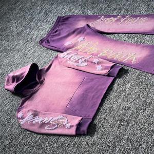 Conjunto personalizado de pantalones de chándal acampanados con lavado ácido y Sudadera con capucha, conjuntos de chándal estampados de gran tamaño de algodón, chándal Vintage Unisex con capucha para hombre - Product Image 3