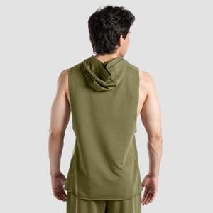 Solid <b>Olive</b> Perform Hooded Tank-Fitness Gym Tank Top Singlet XL Size Breathable Knitted Fabric Print Summer Fitness Wear - Product Image 2