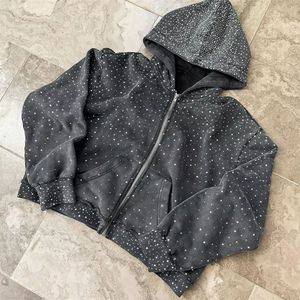 Sudadera con Capucha para Hombre, 100% Algodón, con Logotipo Personalizado, Lavado Ácido, Efecto Desgastado, Estilo Vintage, Invierno, con Pedrería, Venta al Por Mayor, Alta Calidad - Product Image 5