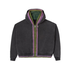 Sweats à capuche pour hommes Nouveauté Personnalisé en coton uni Bloc de couleurs Zip up Vintage Street Zipper Triple Hoodies - Product Image 1