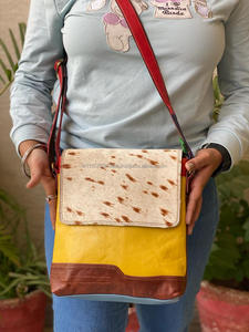 กระเป๋าหนังวัวแท้สำหรับผู้หญิงสไตล์ตะวันตก,ใหม่กระเป๋าถือหลากสีกระเป๋าสะพายไหล่หนังรีไซเคิล - Product Image 3