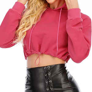 Hoodie court tendance, streetwear, cordon de serrage, manches longues, crop top, logo de l'entreprise, hoodie court pour femmes - Product Image 5