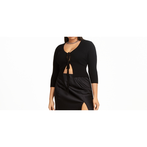 Cardigan Nero con Laccio Frontale Taglia 1X Plus Size da Donna di Danielle Bernstein - Product Image 2