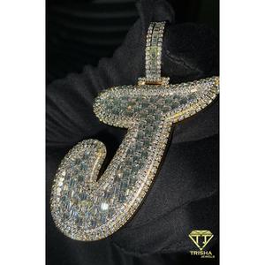 925 Sterling <b>Silver</b> Hip Hop Jewelry <b>Pendant</b> <b>for</b> <b>Men</b> Featuring Round and Baguette Cut Moissanite Diamonds VVS Clarity <b>Pendant</b> - Product Image 4