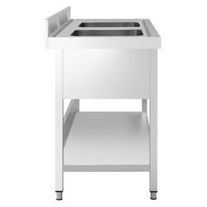 Évier commercial en acier inoxydable PREMIUM - 1400x700mm - avec double bac central - avec étagère inférieure - avec rebord - Product Image 5