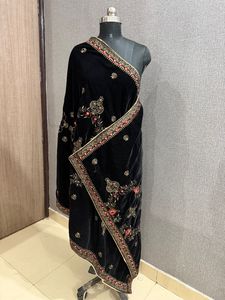 Embroidered Velvet <b>Shawl</b> Stole for Bridal <b>Wedding</b> Women Adults winter wear warm shaneel Doli Baaraat Product India - Product Image 4