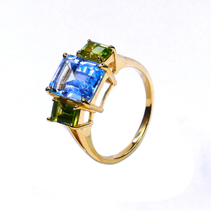 Bijoux de mariage en argent sterling 925 plaqué or avec topaze bleue et péridot bague pour femme - Product Image 1