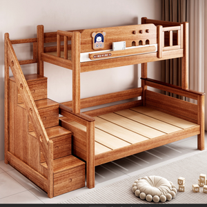โครงเตียงสองชั้นไม้มะฮอกกานีแท้สำหรับเด็ก - Product Image 2