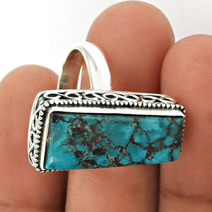 แหวนเงินแฮนด์เมด925สเตอร์ลิงประดับพลอยเทอร์ควอยซ์ธรรมชาติดีไซน์หรูหราสำหรับเครื่องประดับหินวันเกิด - Product Image 5