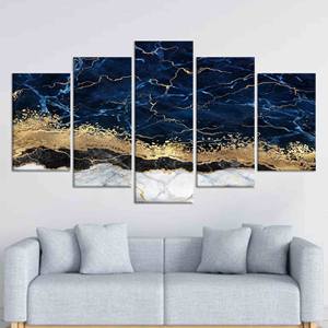 งานศิลปะผ้าใบสีน้ำเงินเข้มและสีทองที่ทันสมัย-การตกแต่งผนังที่หรูหราผ้าใบผสม5ชุด - Product Image 1