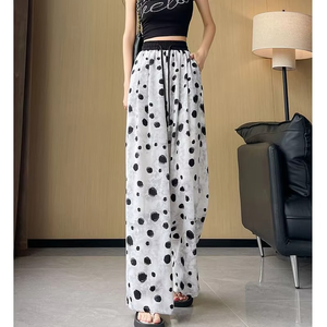 Women Summer Fashion Polka Dot Print Streetwear Y2K Wide Leg Pants <b>High</b> <b>Waist</b> Chic Loose Straight <b>Trousers</b> - Product Image 4