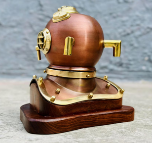 Casque de plongée avec base en bois | Casque de plongée de table nautique Casque de plongée sous-marine antique de qualité supérieure - Product Image 2