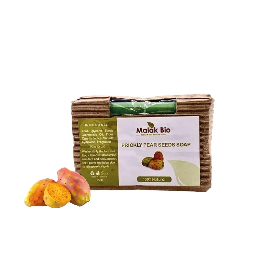 Sapone da barra di fico d'india di malak bio, espulsato dai semi di frutta opuntia in marocco perfect cleanse for your skin.