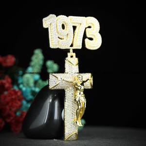 Customized Christian Jesus Cross Pendant with Number Bail 925 Sterling <b>Silver</b> Yellow Gold Plated Hip Hop Jewelry <b>for</b> <b>Men</b> Women - Product Image 4