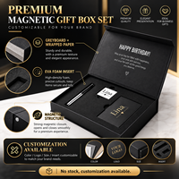 Boîte cadeau rigide magnétique noire personnalisée avec logo en feuille d'or, insert en mousse EVA, boîte pour carte d'anniversaire