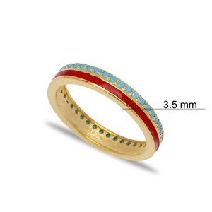 Red Enamel Design Turquoise Stone Woman Band <b>Ring</b> Turkish Handmade Rhodium Plated 925 Sterling Silver Wedding <b>Adjustable</b> Jewelry - Product Image 3
