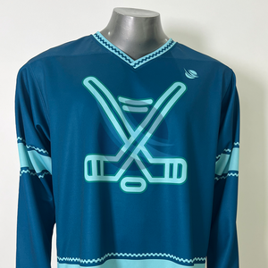 ชุดฮอกกี้น้ำแข็งแบบกำหนดเองได้ ขายส่ง เสื้อฮอกกี้น้ำแข็งแบบซับลิเมชั่น แห้งเร็ว แขนยาว คอวี ชุดกีฬา - Product Image 4