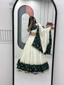LAUNCHING NEW DESIGNER FESTIVE WEAR <b>LEHENGA</b> <b>CHOLI</b> WITH DUPATTA FABRIC RAYON COTTON WITH AJARAKH PRINT AND RIBBON LACE WORK - Product Image 4